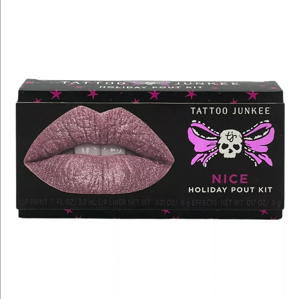 Tattoo Junkee Pout Kit Lip Paint Liner Metallic Naughty & Nice Liquid Lipstick - Picture 2 of 5